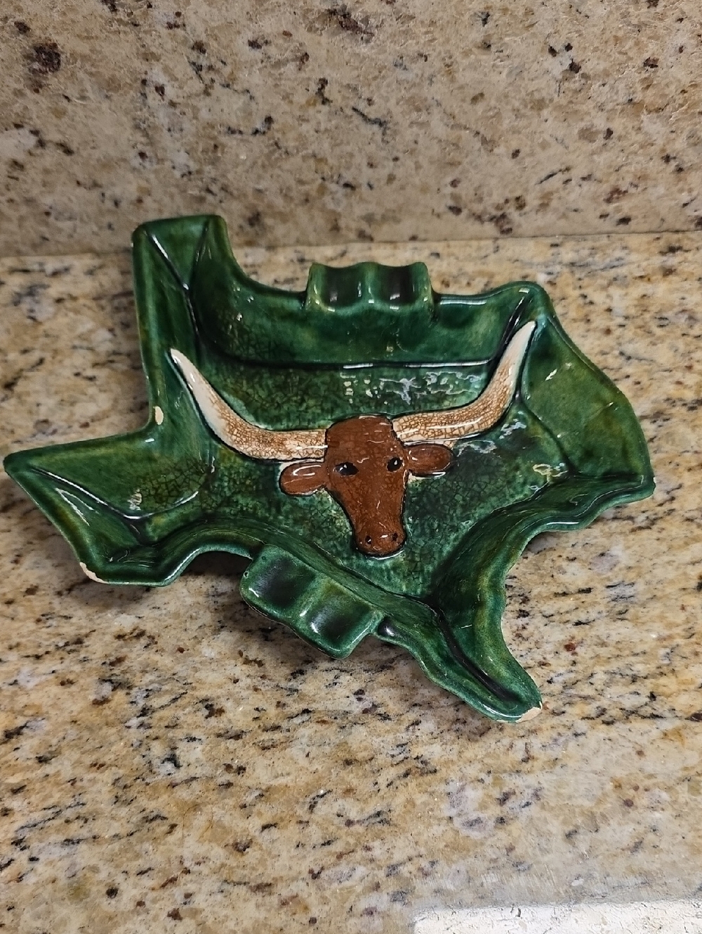 Texas-Shaped Longhorn  Ceramic Dish/Ashtray Longhorn Motif